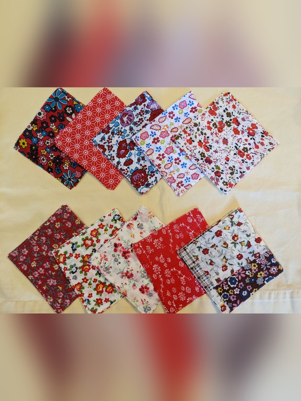 Red Floral Fabric Quilting Squares Precut 4” Charm Pack Mixed Prints 50 pc TM5-L